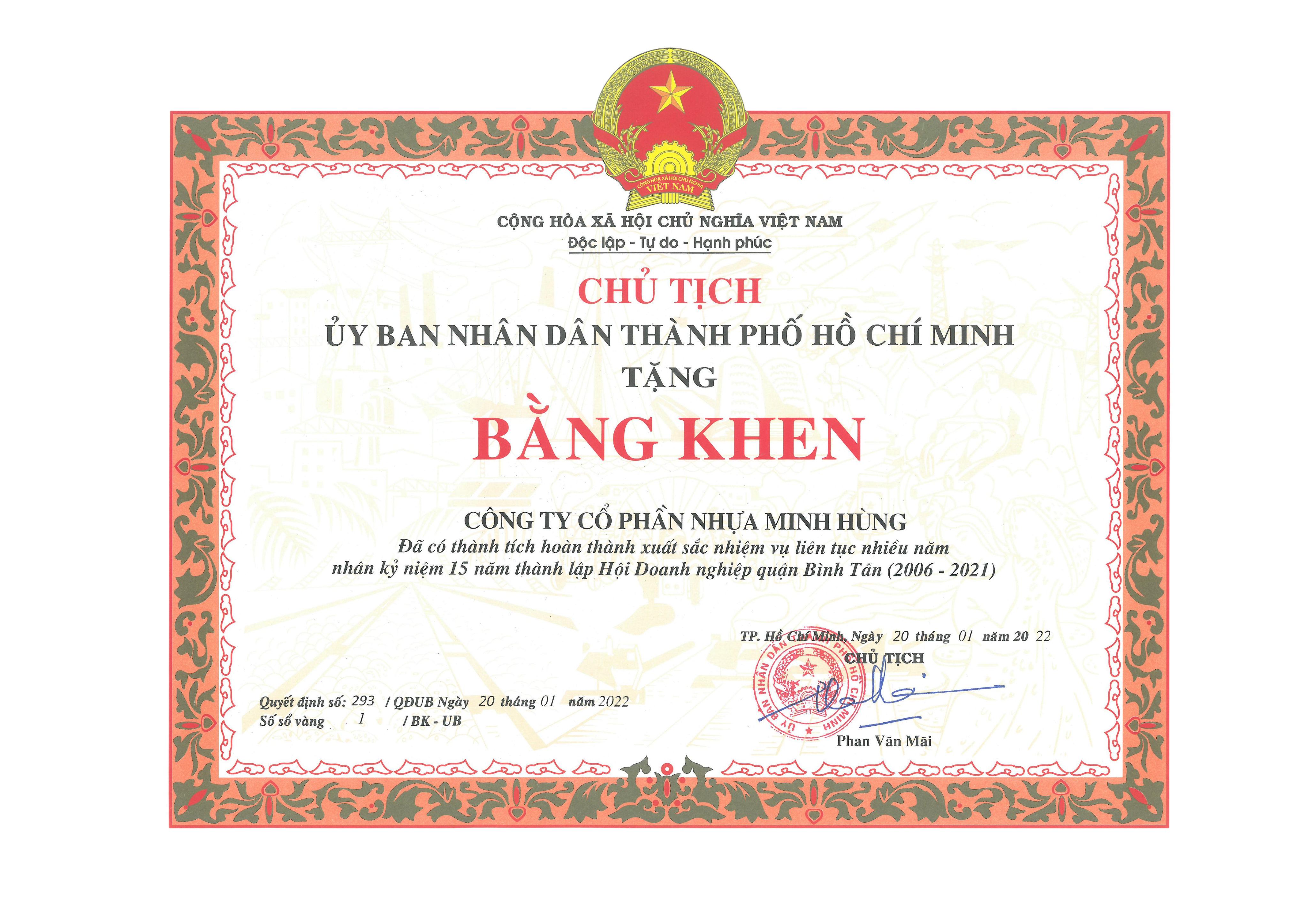 Giấy chứng nhận và giải thưởng của Minh Hùng