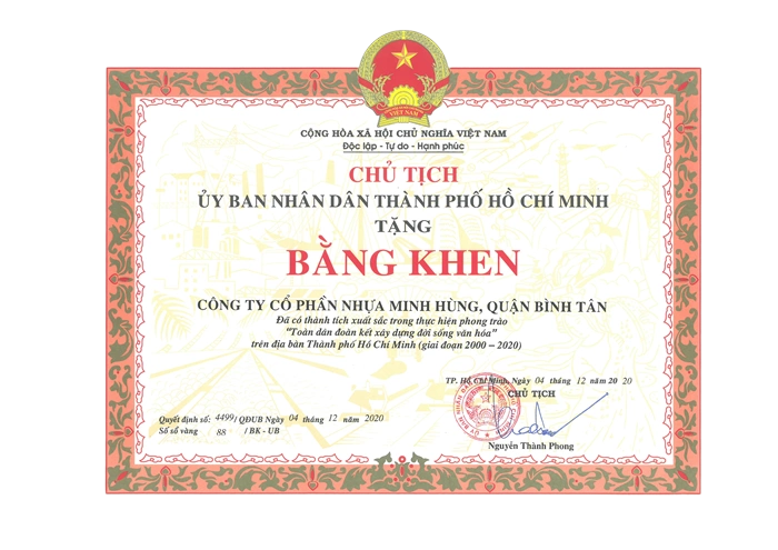 Giấy chứng nhận và giải thưởng của Minh Hùng