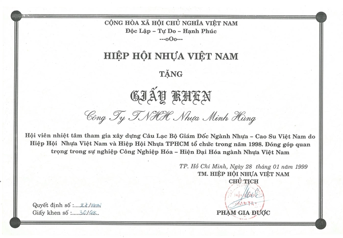 Giấy chứng nhận và giải thưởng của Minh Hùng