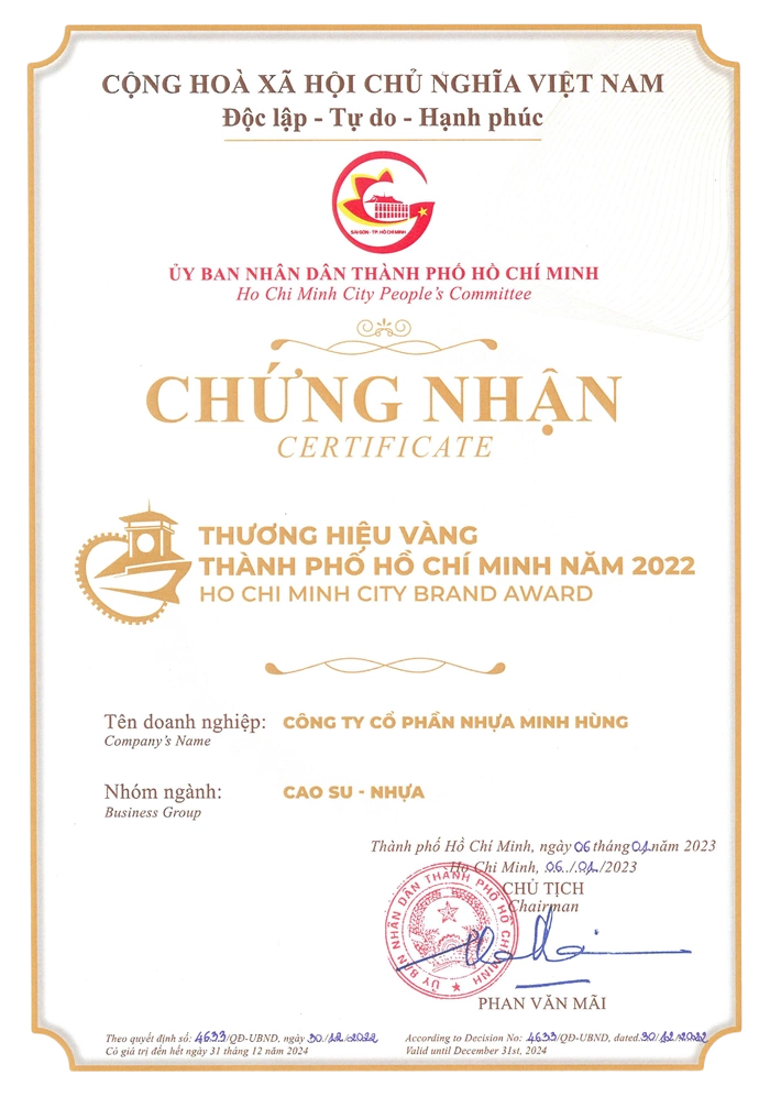 Giấy chứng nhận và giải thưởng của Minh Hùng